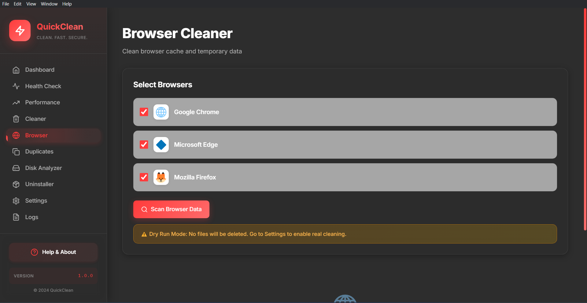 Browser Cleanup Dashboard