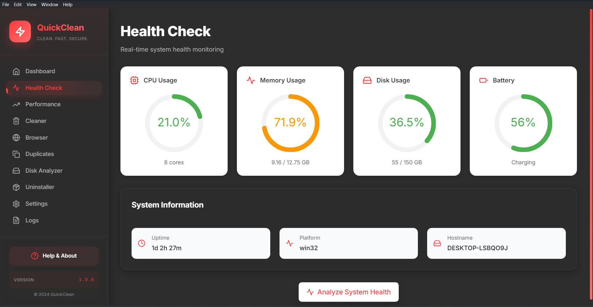 System Health Monitoring Dashboard